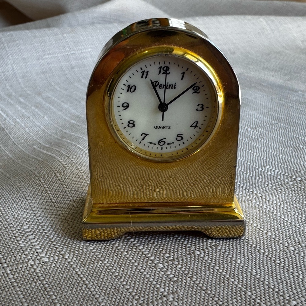 Vintage Pertini Gold Tone Mini Desk Clock Quartz Mantel Clock